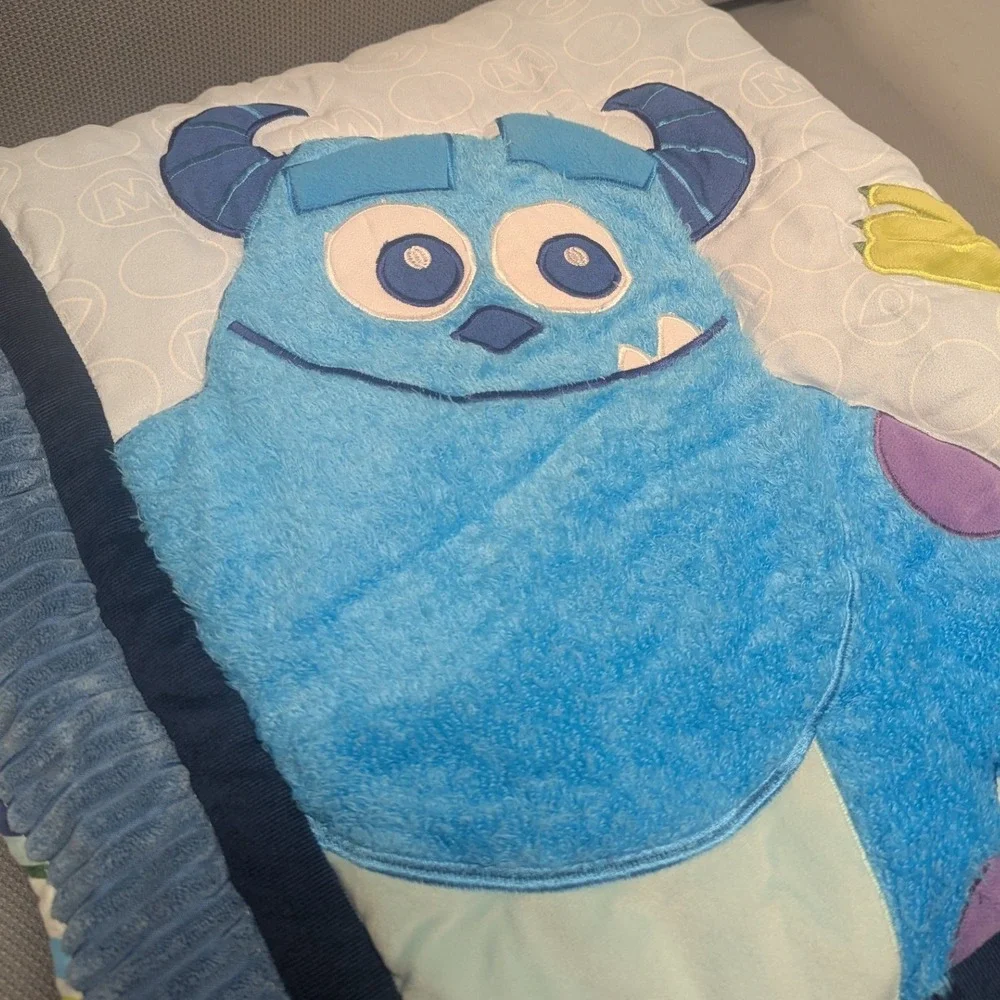 Disney Baby Monsters Inc Mike Sulley Crib Quilt Blanket Blue Green Nursery